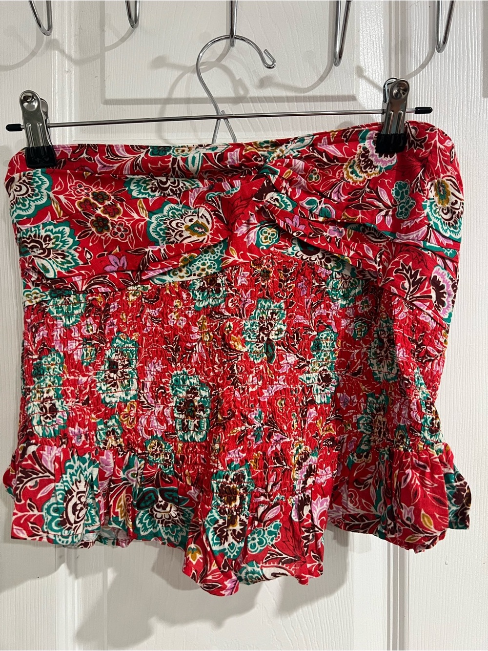 Free People Red Floral Smocked Tube Top